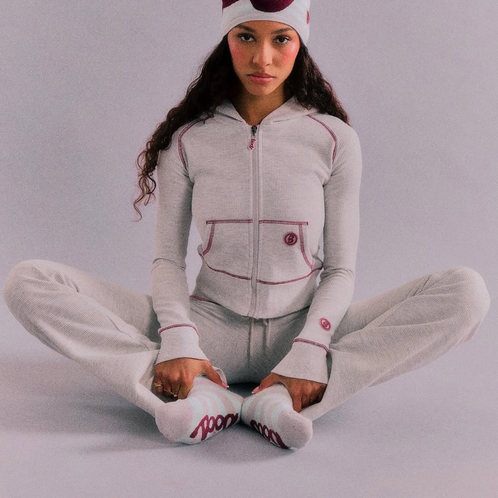 White and Red Zip-Up Hoodie and Pants Set